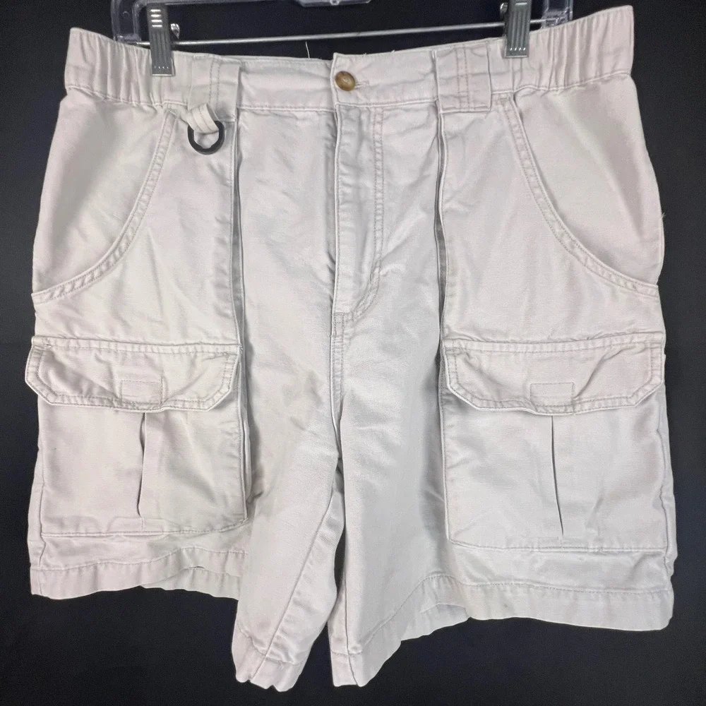 Reel Legends Mens Sz 34 Cargo Shorts Tan Khaki Cotton Fishing Hiking Utility